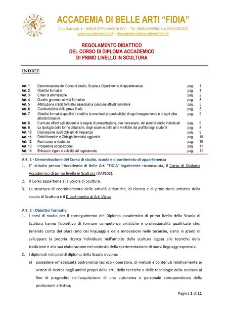 Scarica il Regolamento di Corso