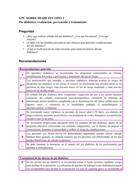GPC SOBRE DIABETES TIPO 2 Pie diabÃ©tico. evaluaciÃ³n 
