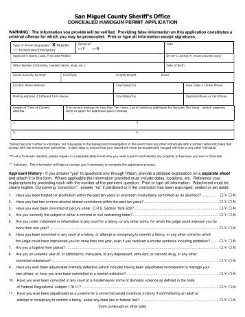 San Miguel County Sheriff's Office CONCEALED HANDGUN PERMIT