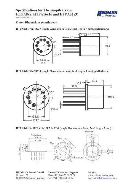 Specifications for Thermopilearrays HTPA8x8 ... - Heimann Sensor