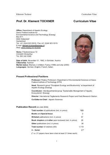 Prof. Dr. Klement TOCKNER Curriculum Vitae - Guias de ...