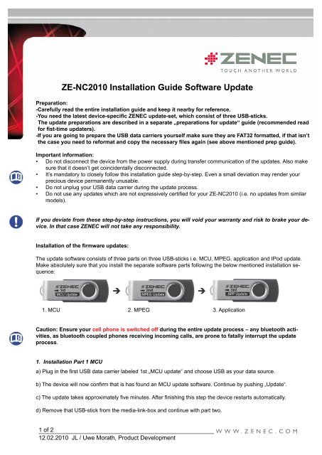 ZE-NC2010 Installation Guide Software Update - Zenec