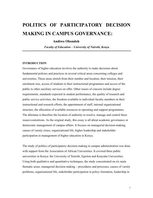 politics of participatory decision making in campus governance