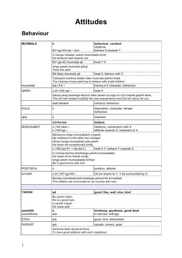 Attitudes - Uzbek Glossary