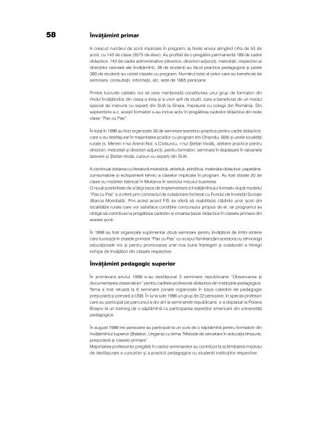 Raport de activitate pentru anul 1998(PDF) - Soros Foundation ...