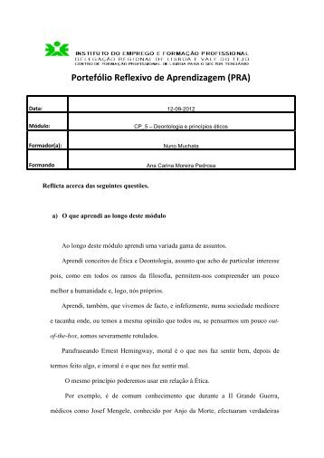 PortefÃ³lio Reflexivo de Aprendizagem (PRA)