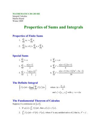 Properties of Sums and Integrals - SLC Home Page