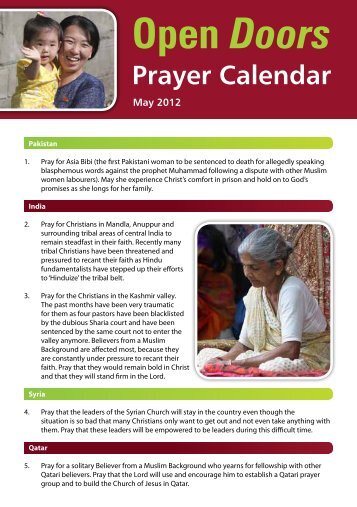 Open Doors Prayer Calendar
