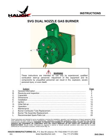 SVG DUAL NOZZLE GAS BURNER - Hauck Manufacturing Company