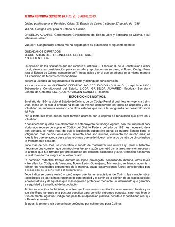Código Penal para el Estado de Colima(6/04/2013) - Gobierno del ...