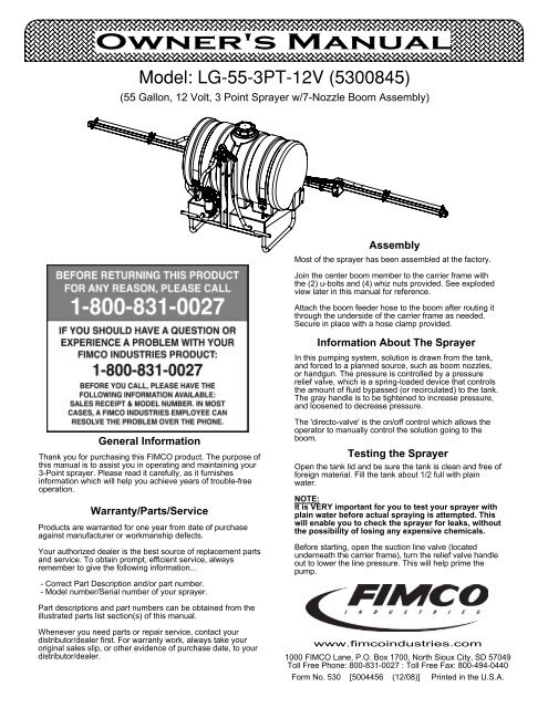 Owner's Manual - FIMCO Industries