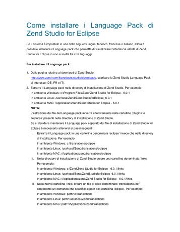 Come installare i Language Pack di Zend Studio for Eclipse