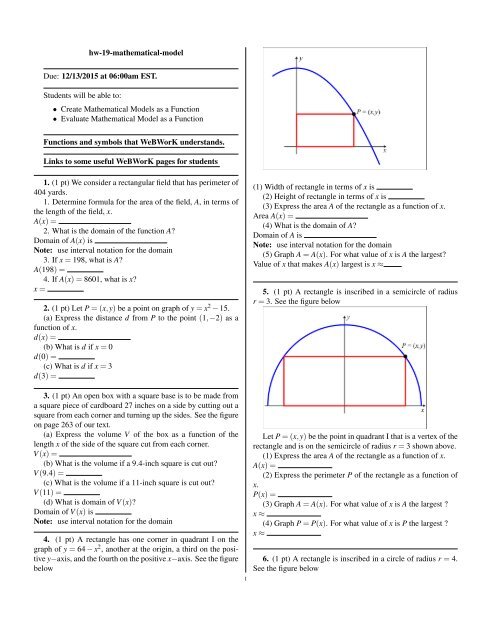 Create Mathematical Models as a Function - WeBWorK
