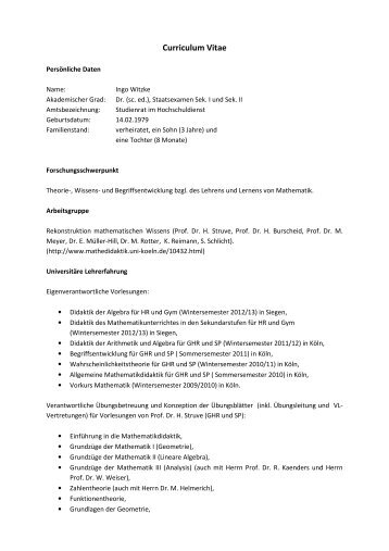 Curriculum Vitae Siegen III - Seminar fÃ¼r Mathematik und ihre Didaktik