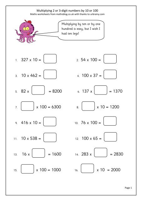 Multiplying 2 or 3 digit numbers by 10 or 100 maths blog