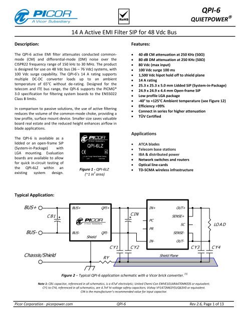 Qpi 6 14 A Active Emi Filter For 48 Vdc Bus Data Sheet Vicor