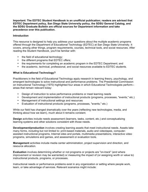 EDTEC) Student Handbook - SDSU - San Diego State University