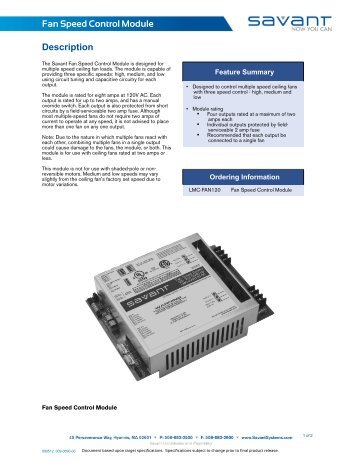 Fan Speed Control Module - Savant Systems LLC Dealer Portal