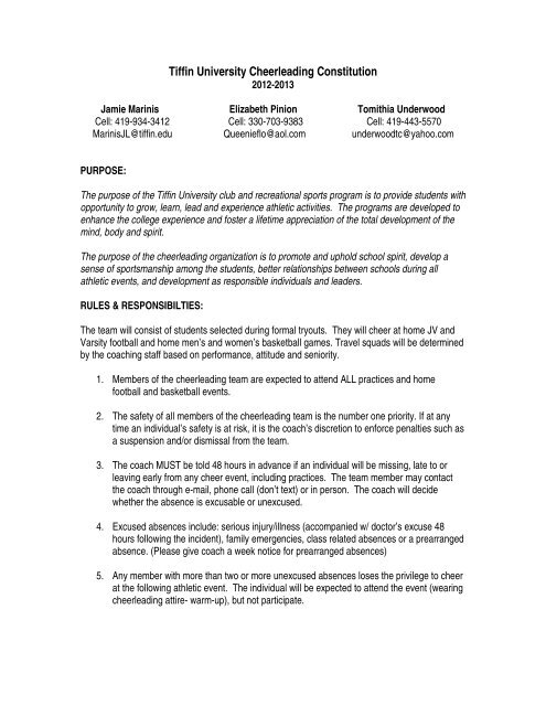 Tiffin University Cheerleading Constitution