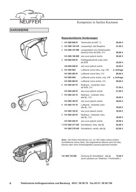 Zubehör - Karmann Ghia - Firma Neuffer