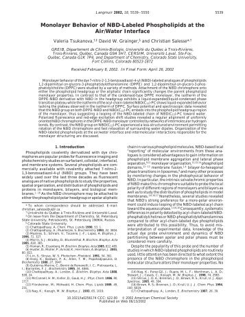 Monolayer Behavior of NBD-Labeled Phospholipids at the Air/Water ...