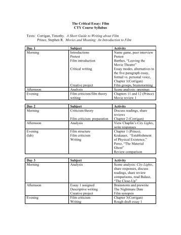 The Critical Essay: Film