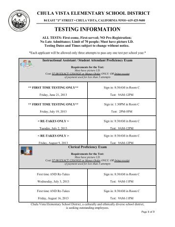 Information and Proficiency Test Dates 061913 - Chula Vista ...
