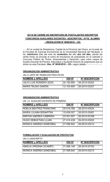 NOMBRE y APELLIDO DNI NÂº NÂº INSCRIPCION JULIO LUIS ...