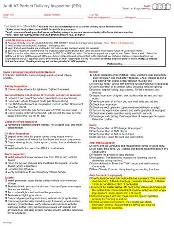Audi Q7 Technician Checklist Part I (All items ... - KZO Innovations