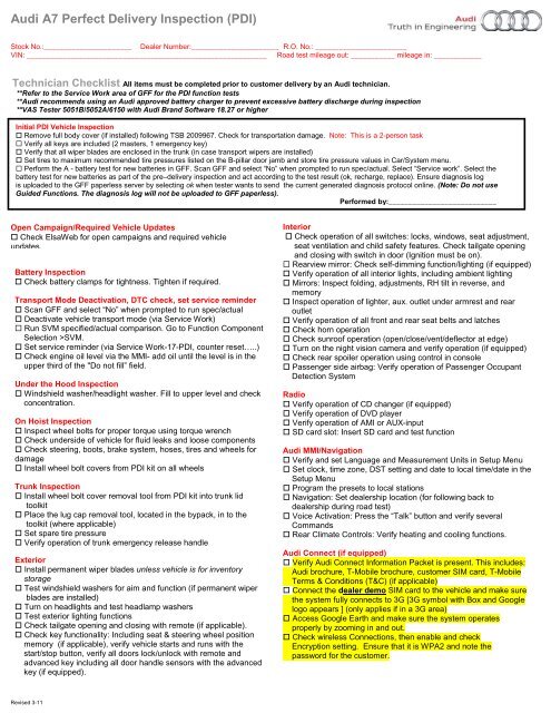 Audi Q7 Technician Checklist Part I (All items ... - KZO Innovations