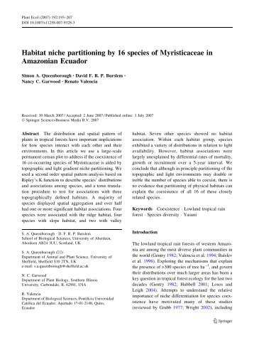 Habitat niche partitioning by 16 species of Myristicaceae ... - Springer