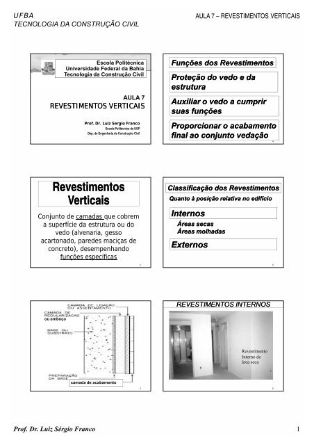 Revestimentos Verticais - Universidade Federal da Bahia