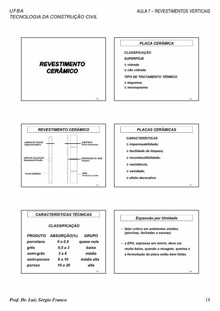 Revestimentos Verticais - Universidade Federal da Bahia