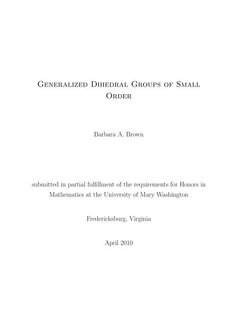 Generalized Dihedral Groups - of Dr. Randall D. Helmstutler