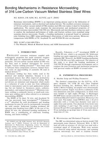 Bonding Mechanisms in Resistance Microwelding of 316 Low ...