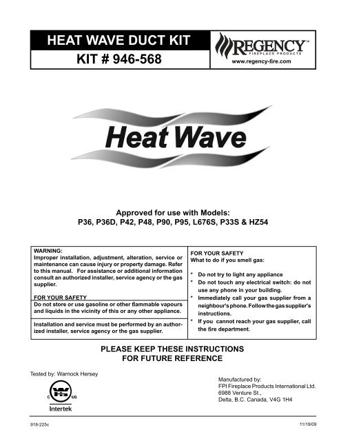 Heat Wave Duct Kit Kit 946 568 Regency Fireplace Products