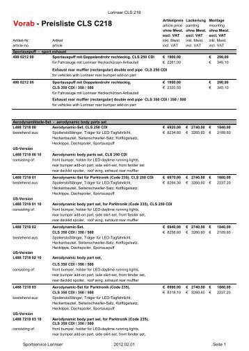 Vorab - Preisliste CLS C218