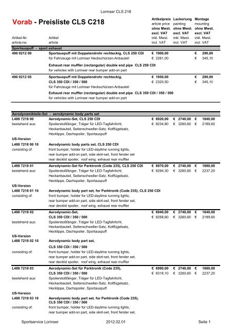 Vorab - Preisliste CLS C218