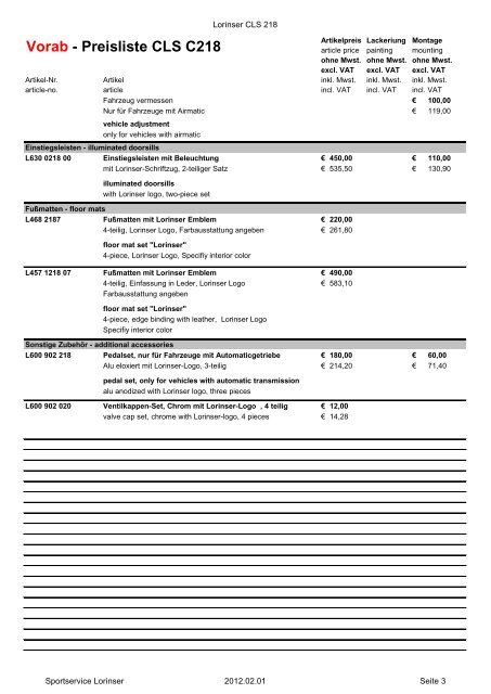 Vorab - Preisliste CLS C218