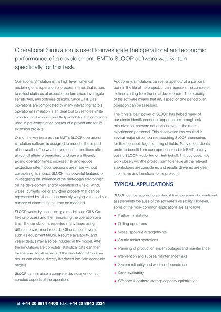 Operational Simulation brochure - BMT Fluid Mechanics