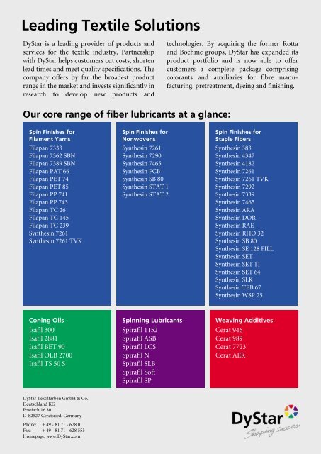 Folie 1 - DyStar - Dystar Textilfarben GmbH