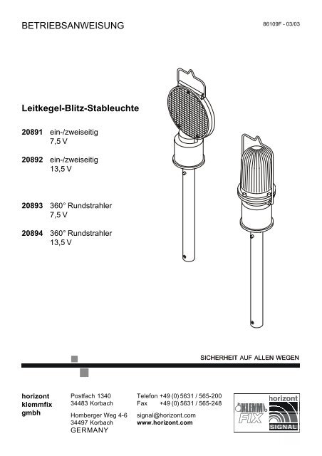 BETRIEBSANWEISUNG Leitkegel-Blitz ... - Horizont Klemmfix