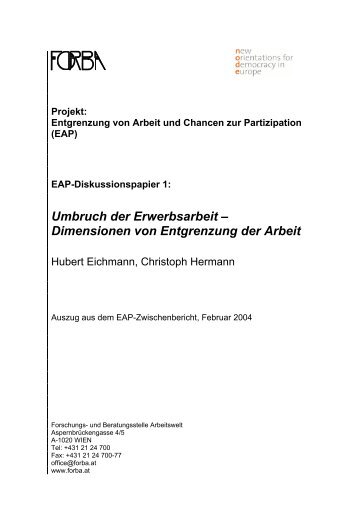 Dimensionen von Entgrenzung der Arbeit - FORBA