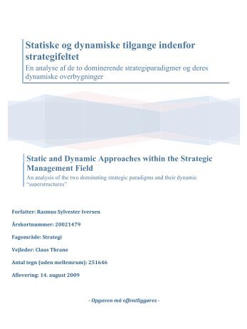 Statiske og dynamiske tilgange indenfor strategifeltet - Aarhus ...