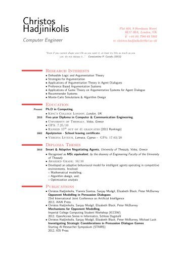 My academic CV - Department of Informatics - King's College London