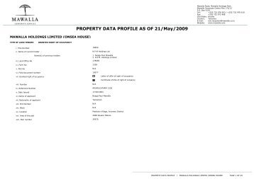 PROPERTY DATA PROFILE AS OF 21/May/2009
