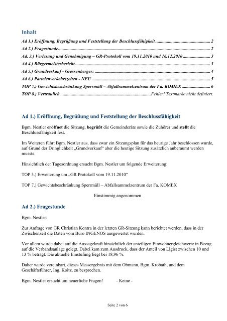 Protokoll zur Sitzung am 08.02.2011 - Ligist