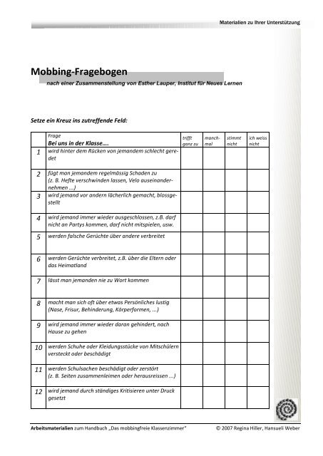 Liste der Mobbing Wörter