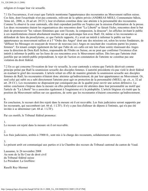 Mouvement raÃ«lien suisse, Dora Kefi Sciboz, Myriam Dorsaz contre ...