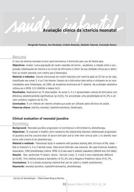 Avaliação clínica da icterícia neonatal Resumo Summary - RIHUC